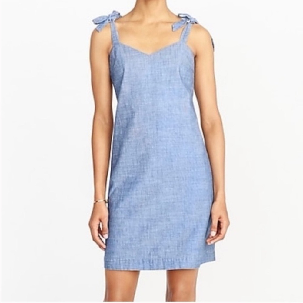 J. Crew Shoulder Tie Denim Blue Chambray Dress Size Large - Picture 11 of 12